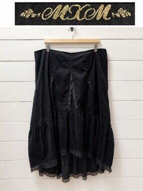 Black Corduroy Lace High-Low Skirt Size 16